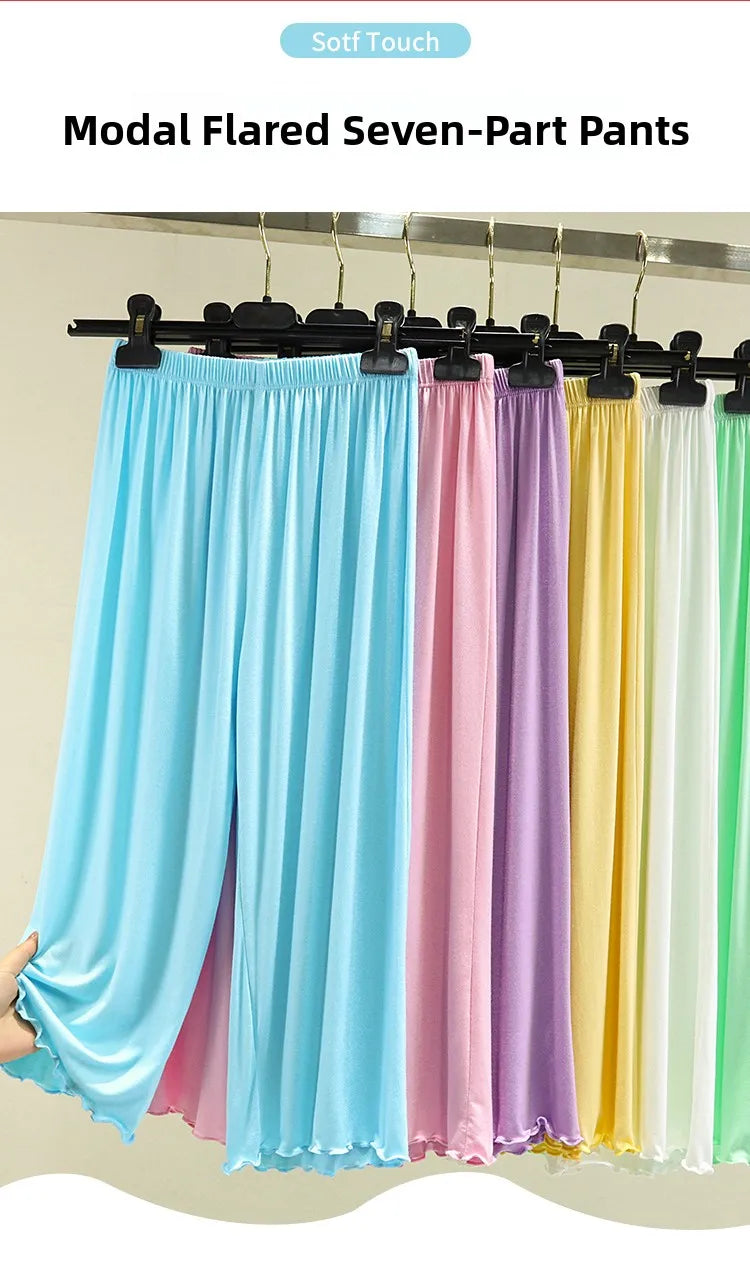 Modal Ice Silk Wide Leg Pants Women's Summer Thin Sleepwear Large Size Casual High Waist Straight Cut Shorts Lengthened Pants