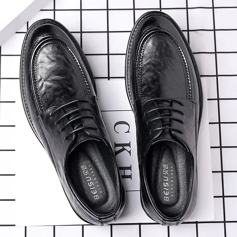 Men's Genuine Leather Oxford Dress Shoes – Business Formal Lace-Up Loafers