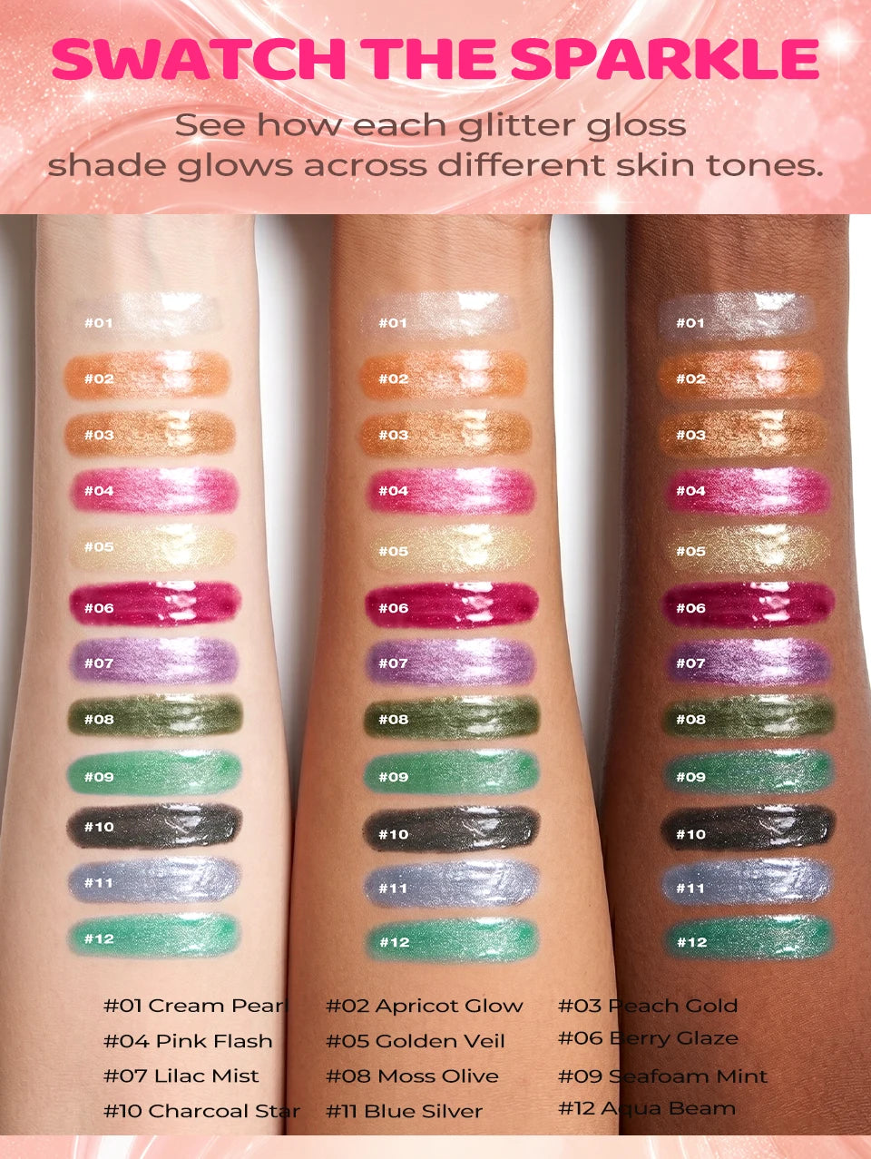 12Color Diamond Lip Glaze Pearl Sparkling Metallic Mirror Lip Gloss Moisturizing Gothic Black Rose Lipstick Halloween Lip Makeup