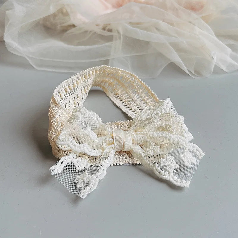White Lace Bow Baby Headbands for Girl Cute Bowknot Hair Band Elastic Infant Turban Newborn Headwear Baby Hair Accessories 머리띠