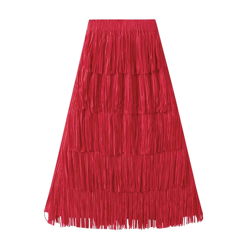 Luxury Multi Solid Colors Pleated Skirt for Women's Large Hem Folds A-line Skirts Female 2025 Loose Fashion Skirts Casual 0666
