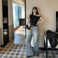 White Diagonal Shoulder Short Sleeve Crop Top 2026 Summer Solid Waist Pleated Women T-shirt Korean Style Minimalist Slim Tee