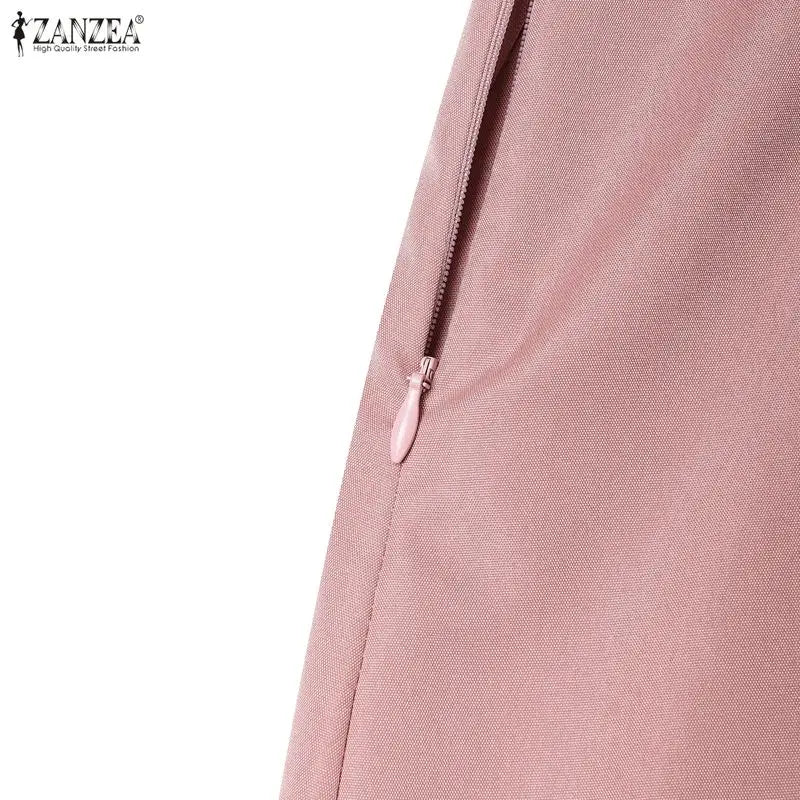 ZANZEA Women Elegant A-Line Midi Dress V-Neck 3/4 Puff Sleeve Cinched Waist Ruffled Hem Dresses Summer Casual Commute Robe Femme