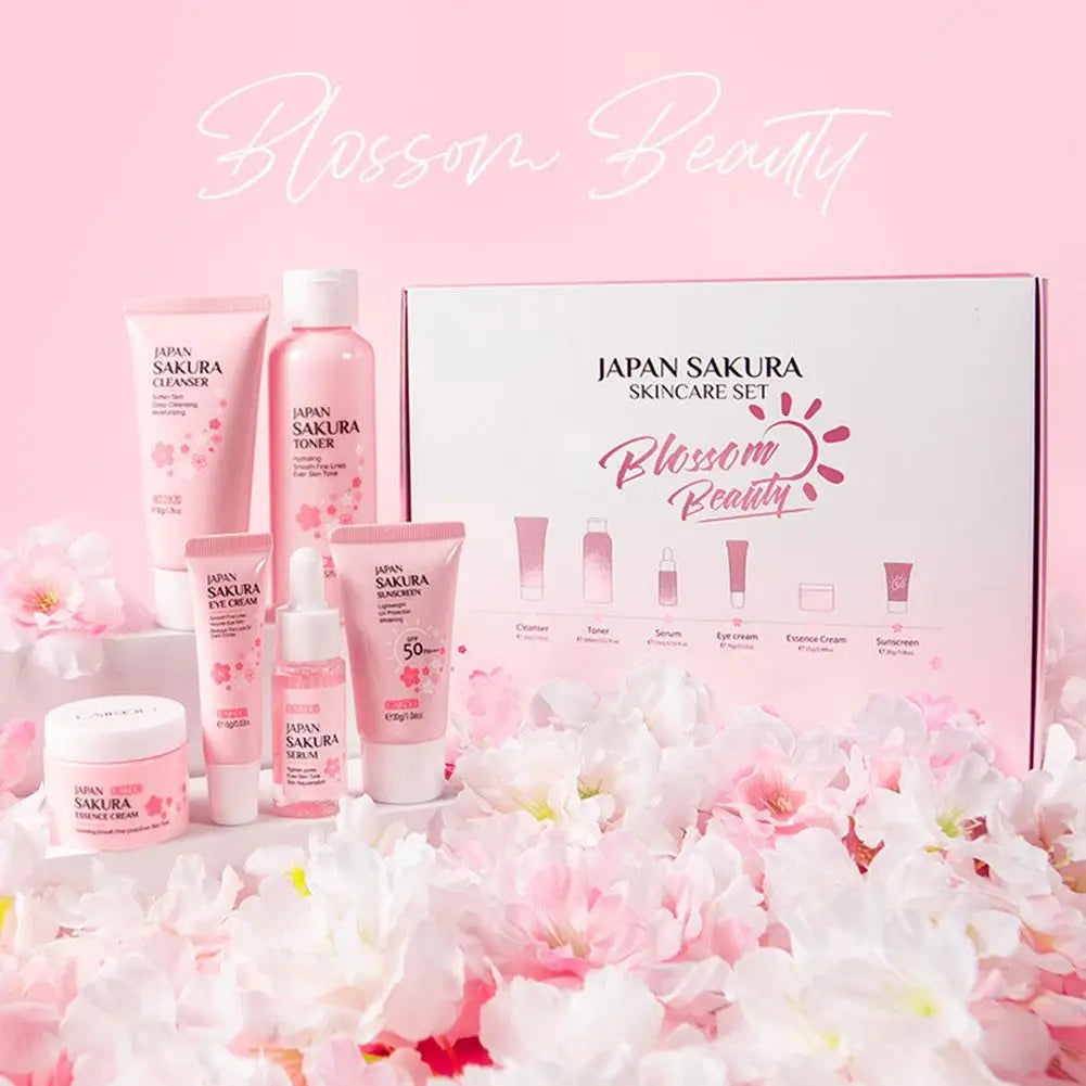 6Pcs/Set Sakura Skin Care Sets Face Cream Serum Toner Facial Cleanser Sunscreen Eye Cream Face Skin Care Set Product Box