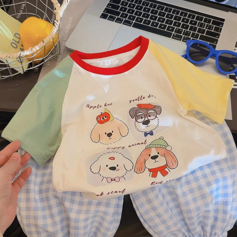 Summer New Children'S Cotton Cartoon Printed Short Sleeved T-Shirt Boys And Girls Raglan Sleeves Stylish Casual Tops