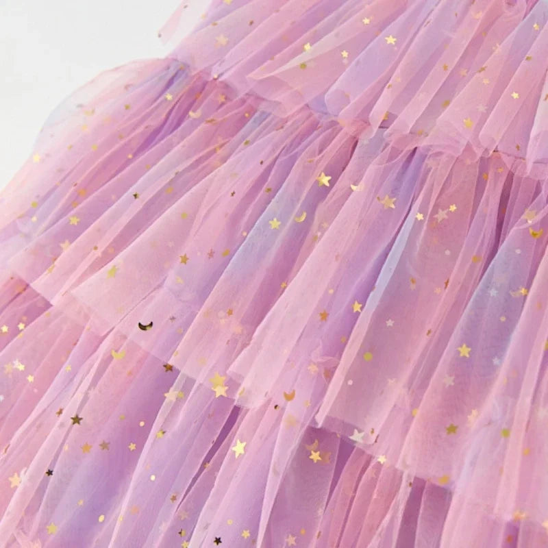 Girls Rainbow layered Dress Birthday Dress Teens Girl Clothes Summer Sequined Princess Mesh Tutu Dresses Kid Party Costume