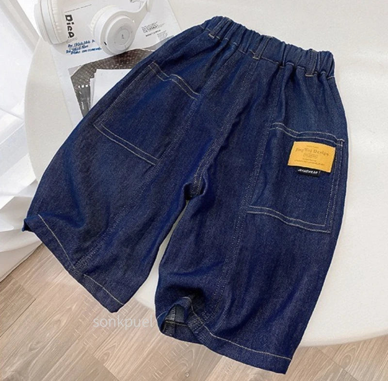 New Boys Summer Fashion Denim Shorts Kids Casual Loose Thin Knee-Length Trousers 3-12 Years Teenager Outdoor Five-point Pants