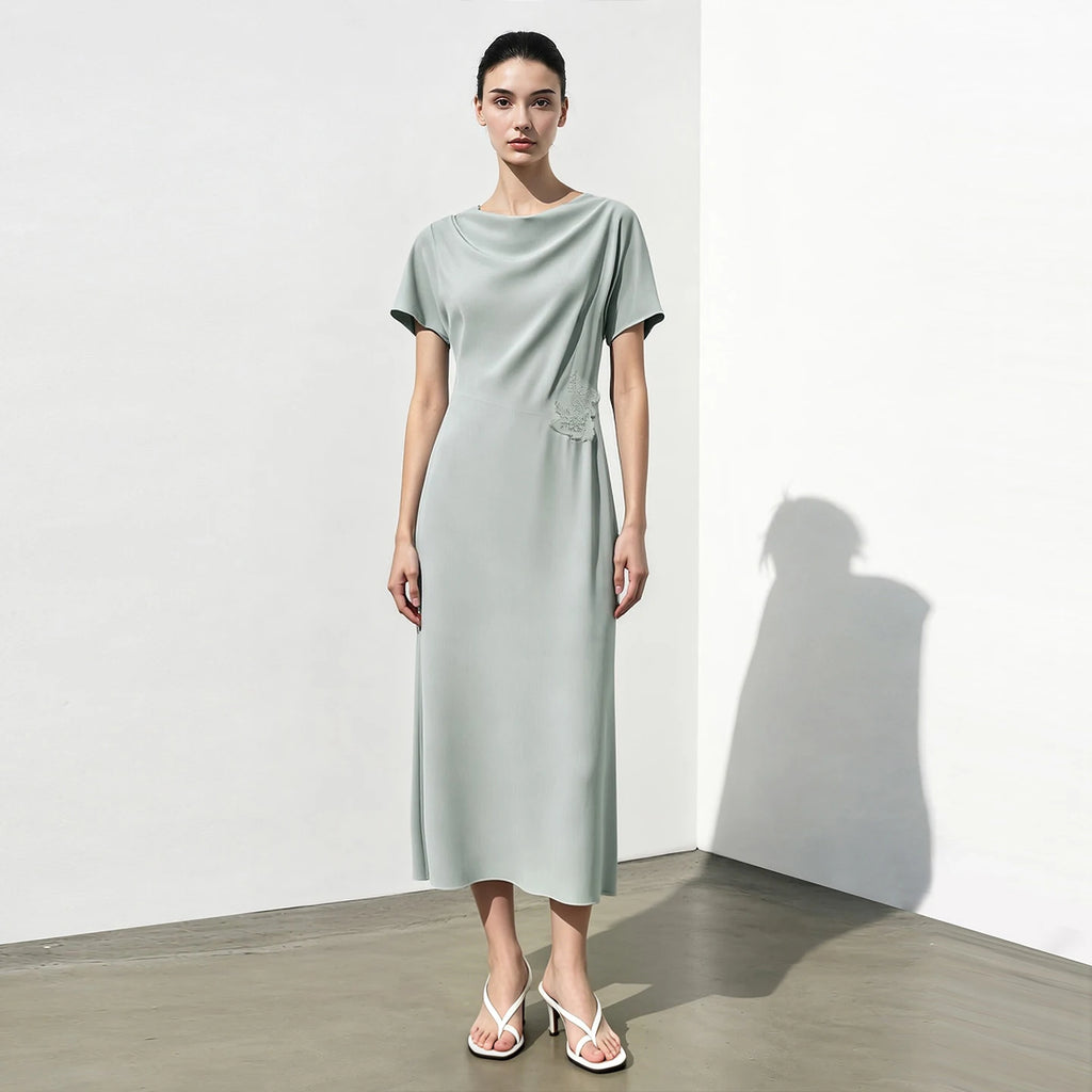 Amii Women’s Dress 2026 Summer New Asymmetric Dolman Sleeve Cowl Neck Lace Slim Fit Elegant Midi A-Line Dress For Women 12642108