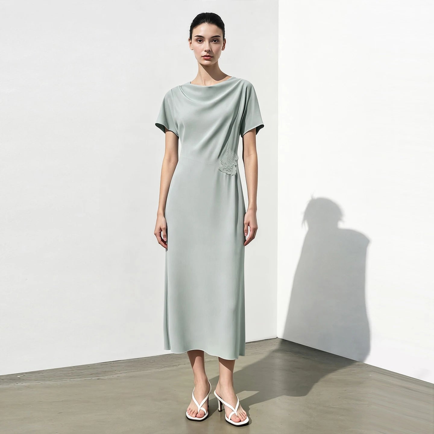 Amii Women’s Dress 2026 Summer New Asymmetric Dolman Sleeve Cowl Neck Lace Slim Fit Elegant Midi A-Line Dress For Women 12642108