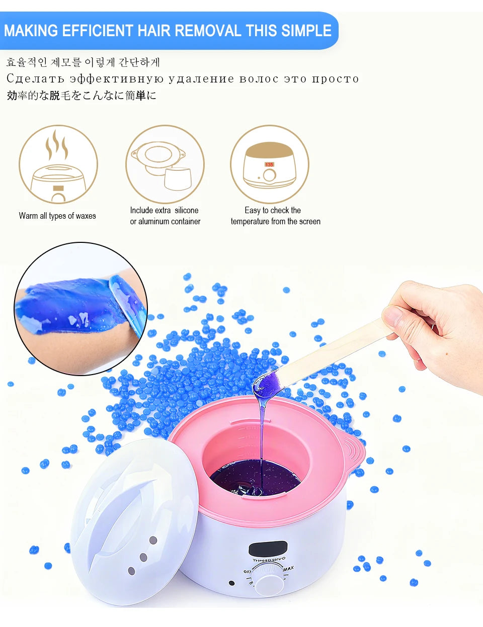 500ML Wax Heater with Wax Melting Pot Paraffin Heater Suitable for Full-Body Hair Removal for Men and Women USB Wax Warmer set