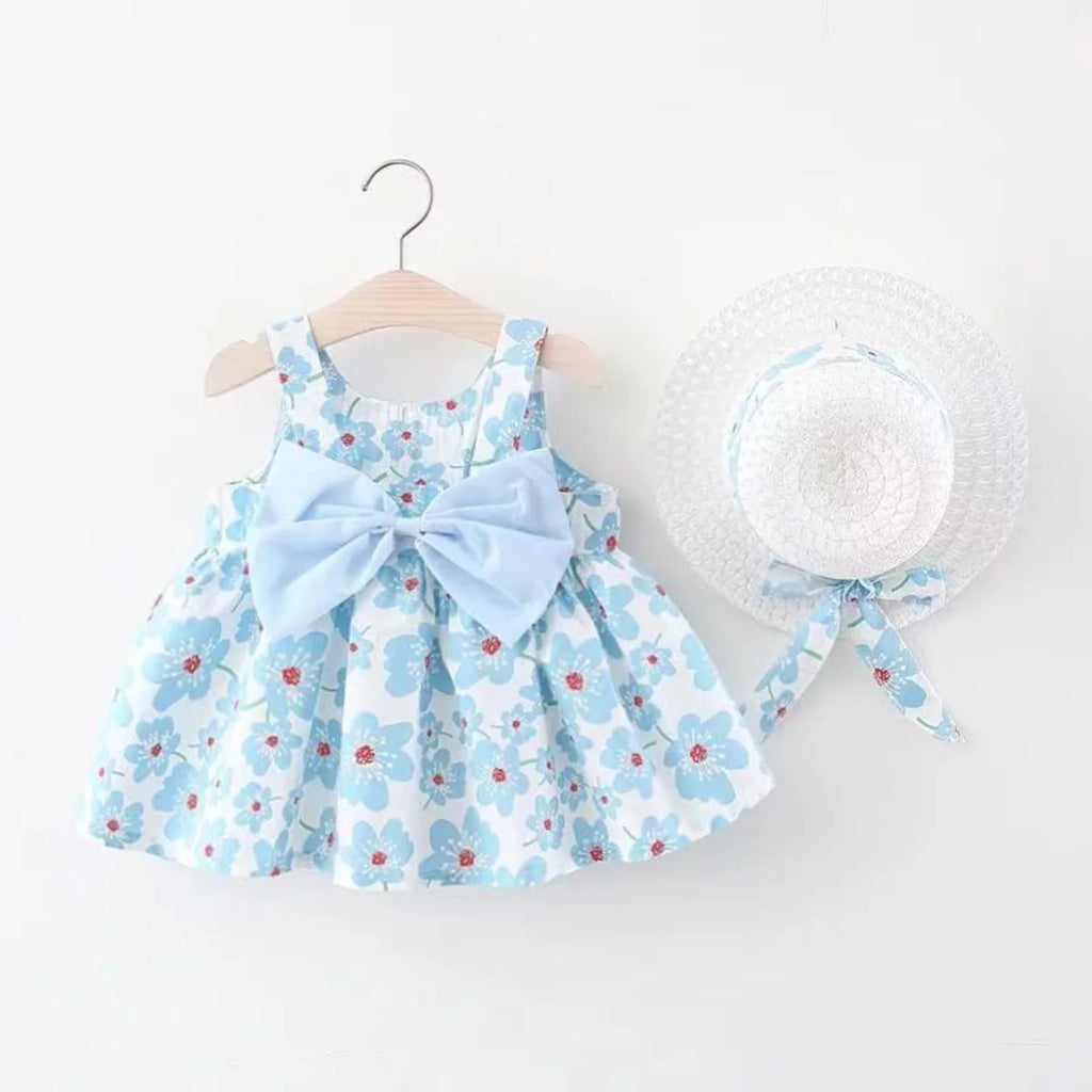 9M-3Y Baby Girl Summer Lightweight Princess Dress Newborns Cotton Breathable Floral  A-Line Dress Infant Big Bow Camisole Dress
