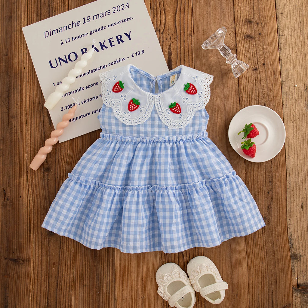 Summer New Baby Girl Plaid Dress Cute Red Strawberry Children'S Clothing (6 Months -3 Years Old)