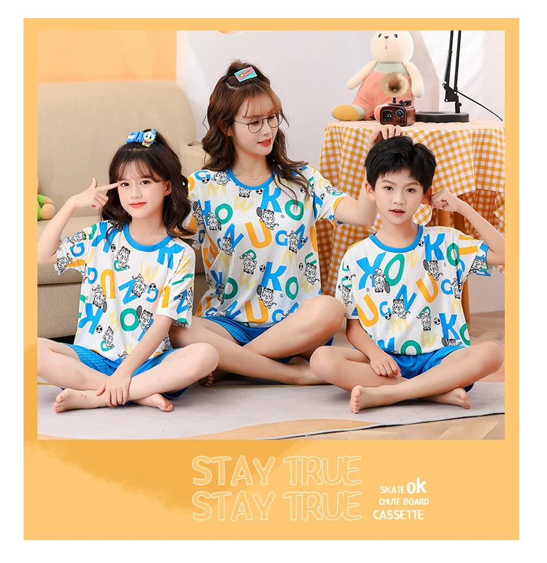 Unisex Kids Summer Pajama Set - Short Sleeve Cute Print Homewear