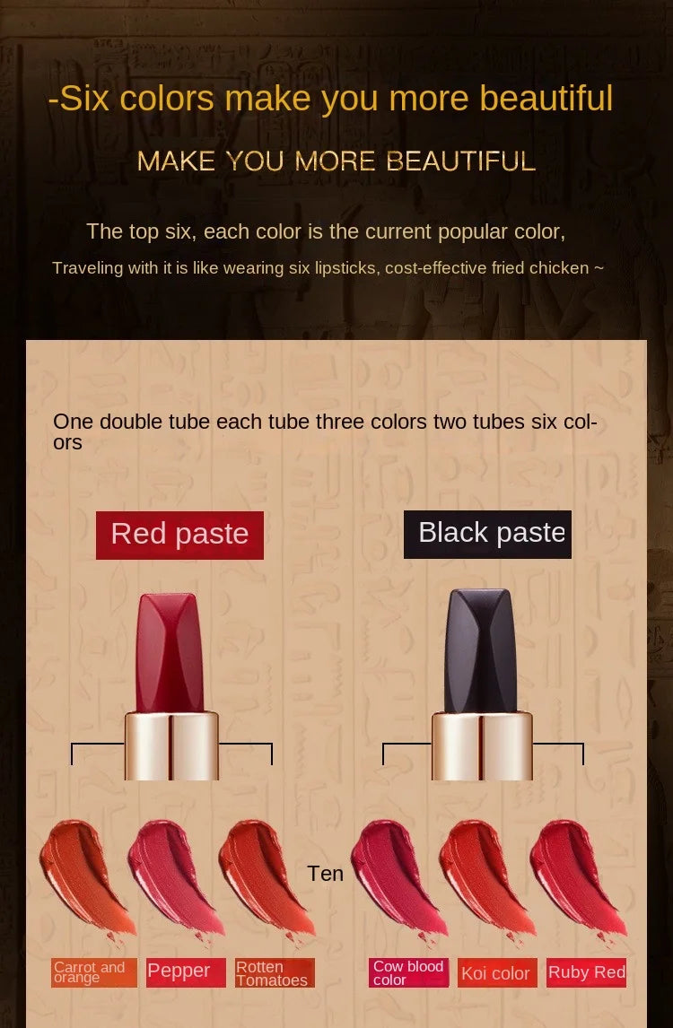 Agag Pharaoh Magic 3Dimensional Magic 6Color Lipstick Does Not Fade No Stain on Cup Cheap Double-Tube Double-Headed One 6-Color