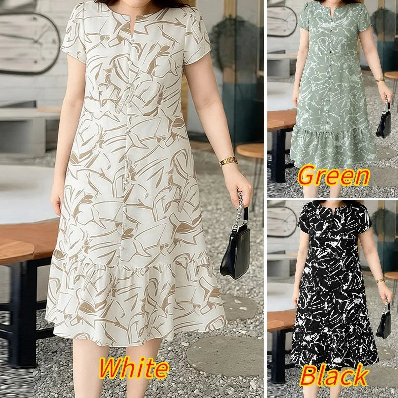 ZANZEA Women's Floral Printing Midi Dress V-Neck Short Sleeve Ruffled Hem Long Dress Summer Casual Daily Wear Robes Femme 3XL