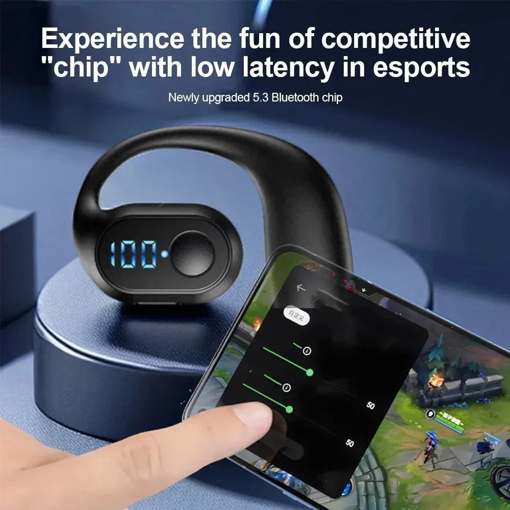 Bluetooth 5.3 Headphone Ear Hook Wireless Earphone LED Display HD Calling Mic Surround Sound Earbud HiFi Stereo Gaming Headset