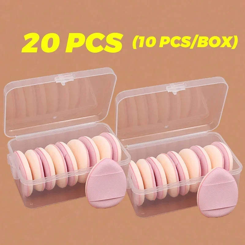 50Pcs Mini Finger Cosmetic Puff Set with Box Water Droplet Shape Air Cushion Detail Makeup Puffs Concealer Foundation Applicator