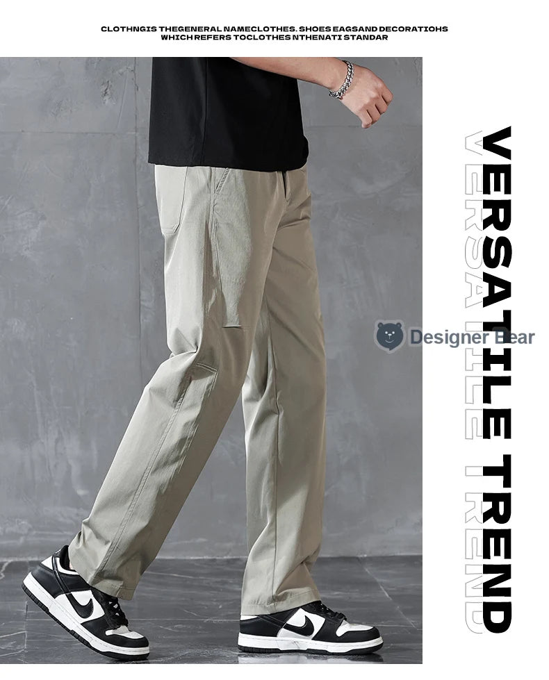 Brand Clothing Spring Summer Thin Men's Casual Straight Trousers Elastic Waist Outdoor Business Solid Color Long Pants Male