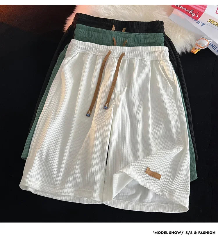Ice Silk Casual Shorts Unisex Thin American Style Quick Dry Loose Large Size Beach Five-Quarter Pants Summer Lightweight Comfort