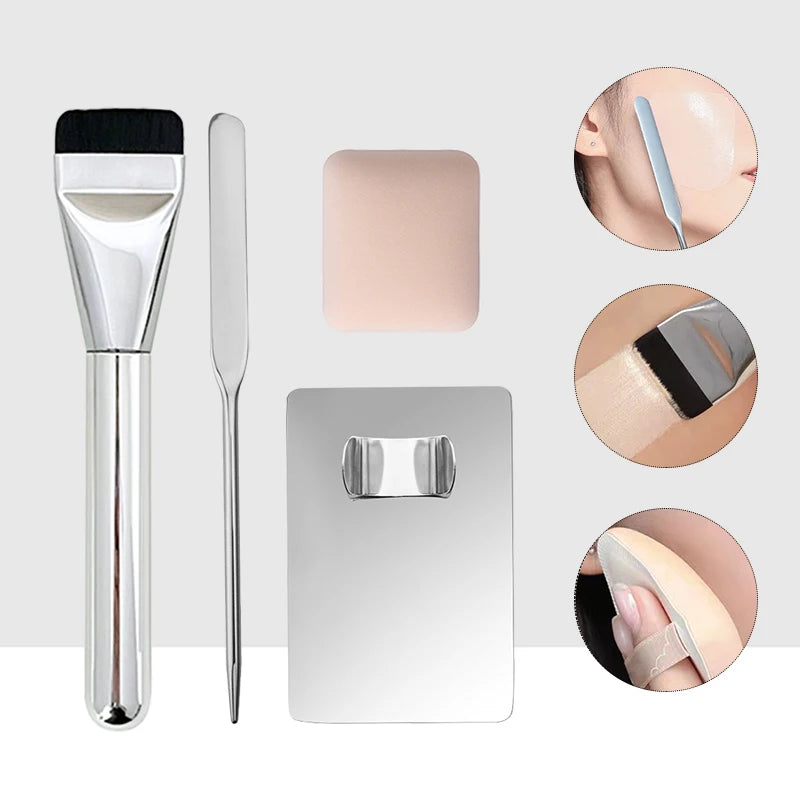 Makeup Brush Set With Stainless Steel Mixing Palette Spatula Rod Color Sticks 3 4 5 6 Pcs For Professionals