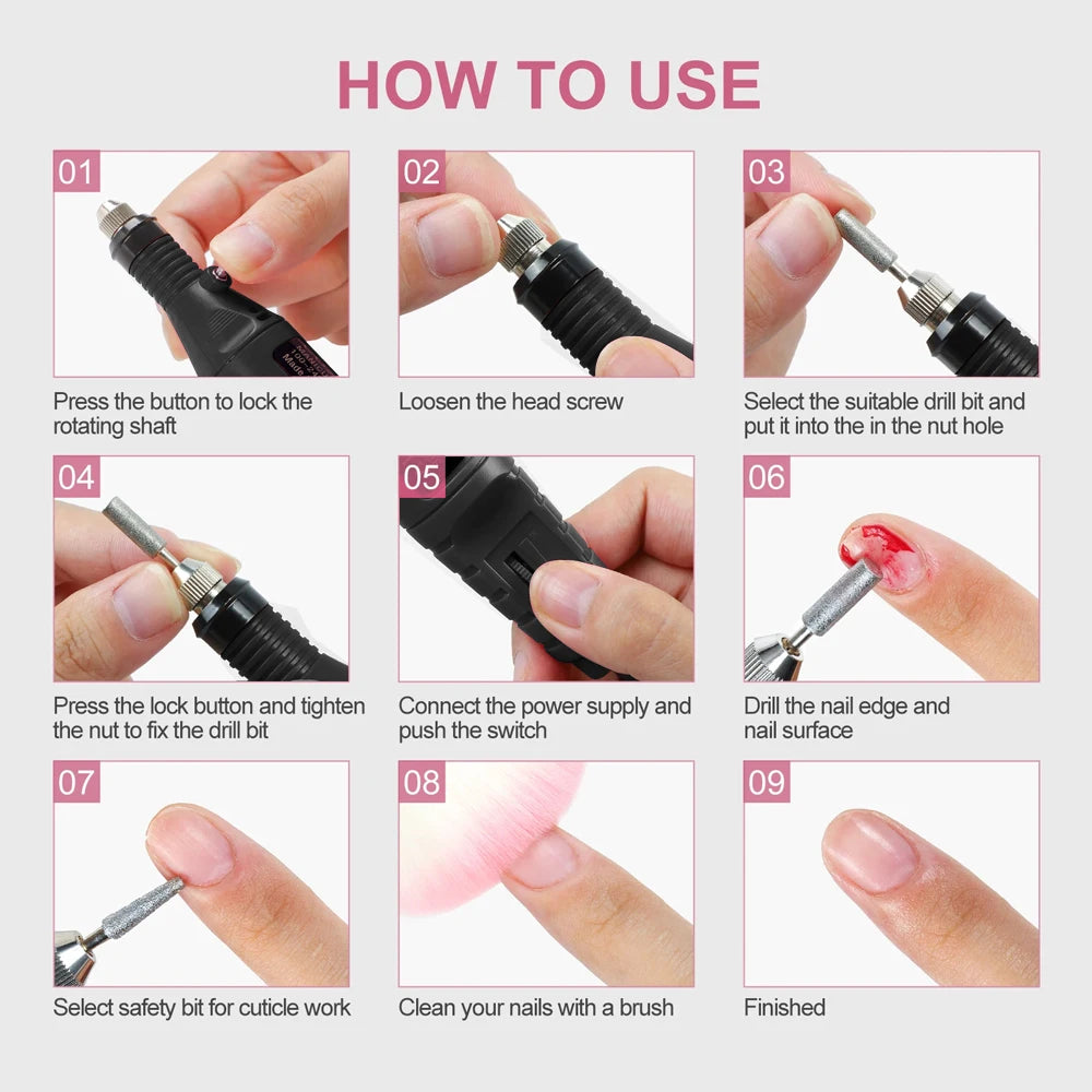 Electric Nail Sander Set Nail Drill Machine Grinding Equipment Milling Cutter For Manicure Pedicure Strong Polishing Tools