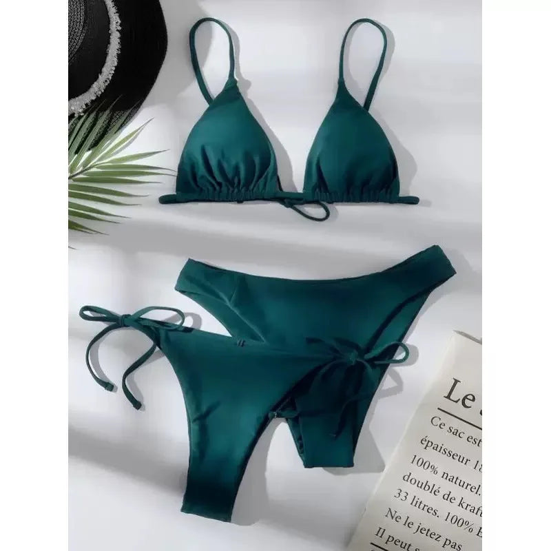 3 Pieces Bikini Set Women Push Up Swimsuit with 2 Bottoms Low & Mid Waist Adjustable Straps Summer Beachwear Bathing Suit