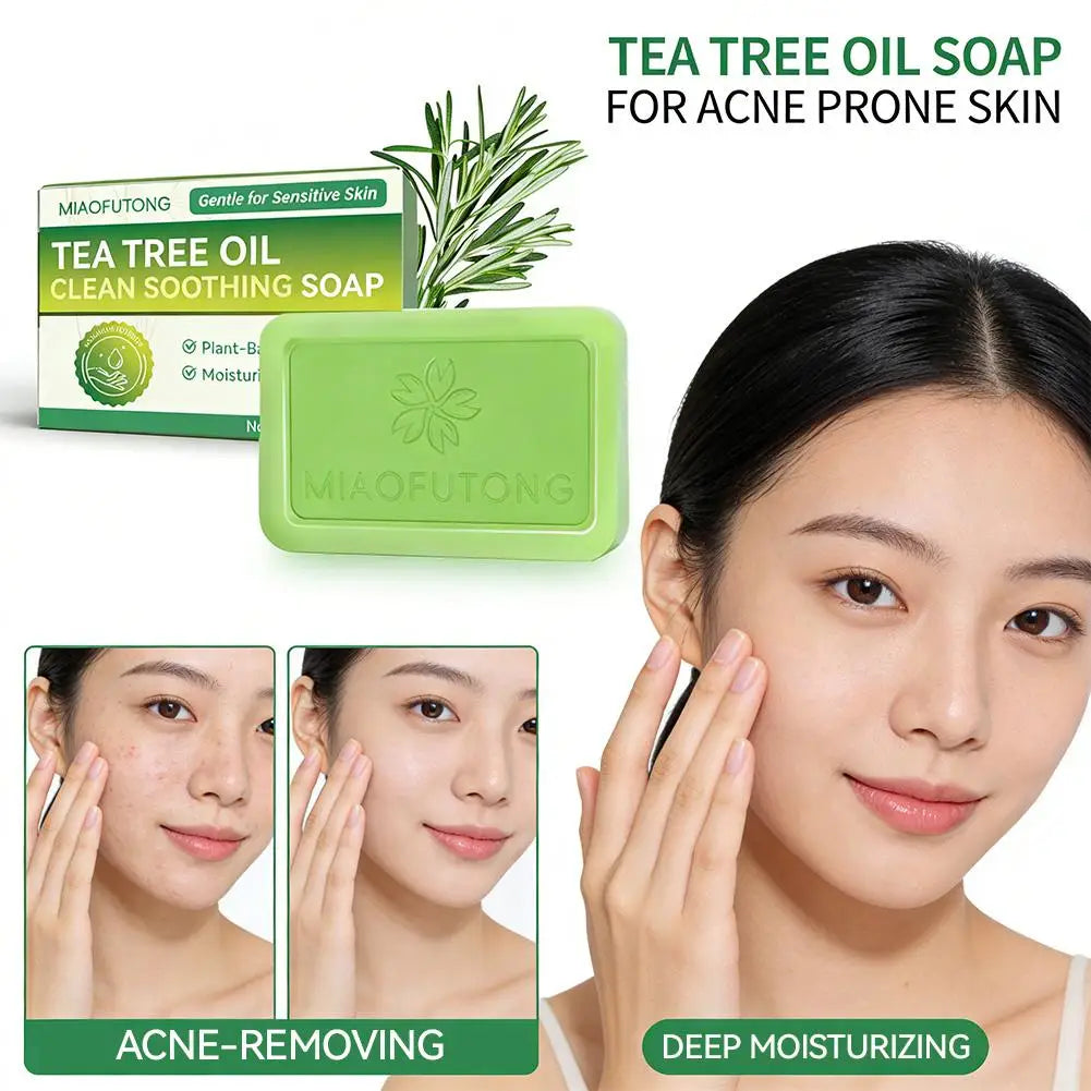 MIAOFUTONG Gentle For Sensitive Skin TEA TREE OILANTIFUNGAL SOAP Plant-Based Care Moisturizing FormulaG Lmproving Acne