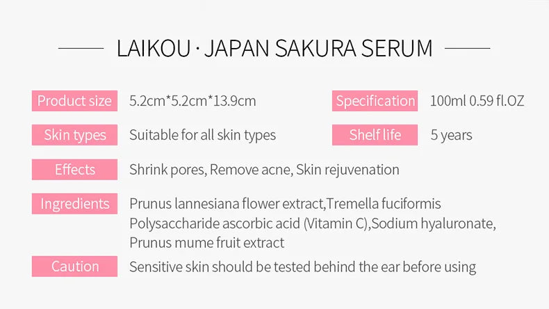 Laikou Rose or Sakura Essence Serum Deep Nourishing Repair Moisturizing Hydrating Anti Aging Facial Treatment Skin Care 100ml