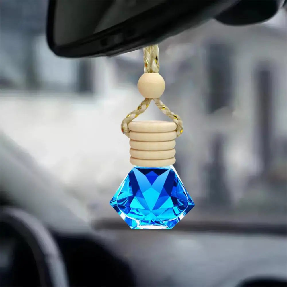 Car Hanging Perfume Bottle Glass Essential Oil Diffuser Refillable Air Freshener Wooden Cap Auto Decoration