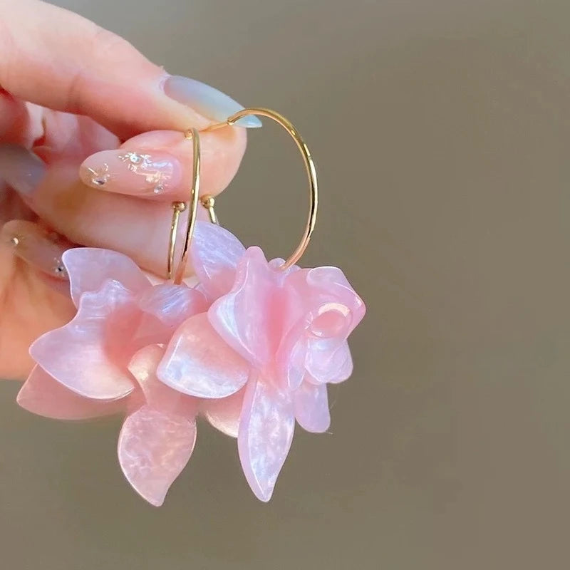 Flower Pearl Stud Earrings Korea Elegant Temperament White Color Petal Earrings For Women'S Wedding Jewelry Gifts