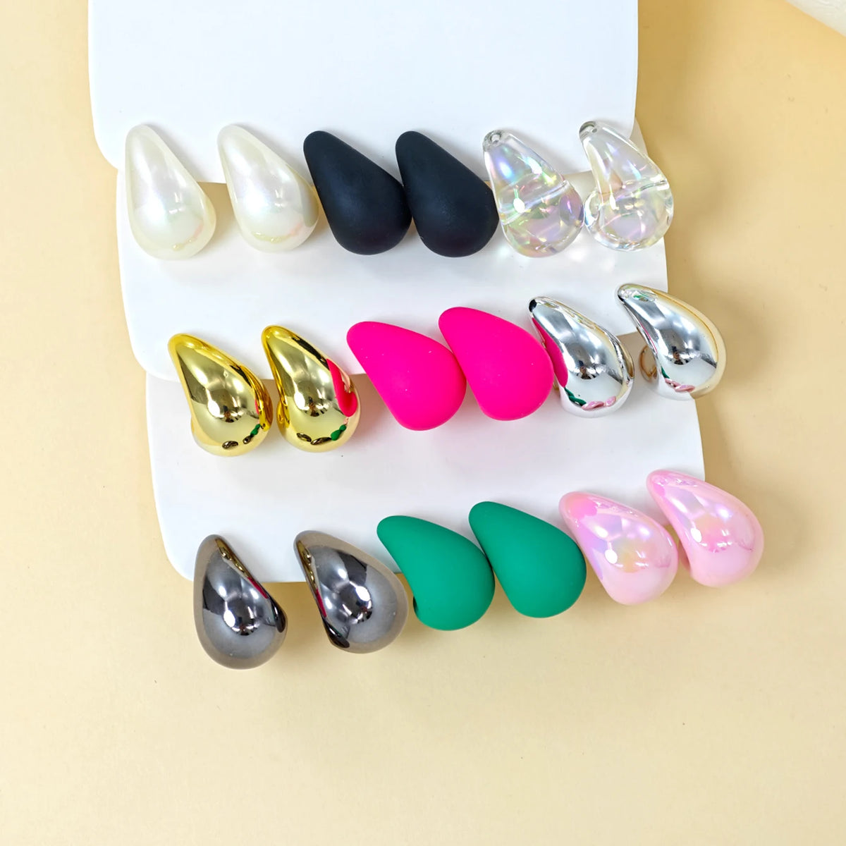 18pcs Water Drop Resin Earrings - Macaron Color Shiny Iridescent