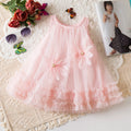 Toddler Girl Princess Dress Pink Flower Decorated Sleeveless Gauze Dress Elegant Girl Wedding Party Dress for Party