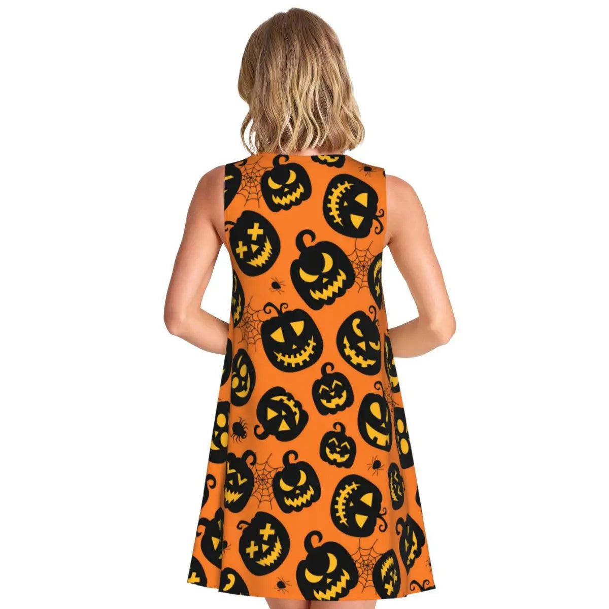 Happy Haunts Tank Dress Halloween Pumpkin Aesthetic Dresses Sleeveless Cute Dress Hot Sale O Neck Ladies Printed Clothing