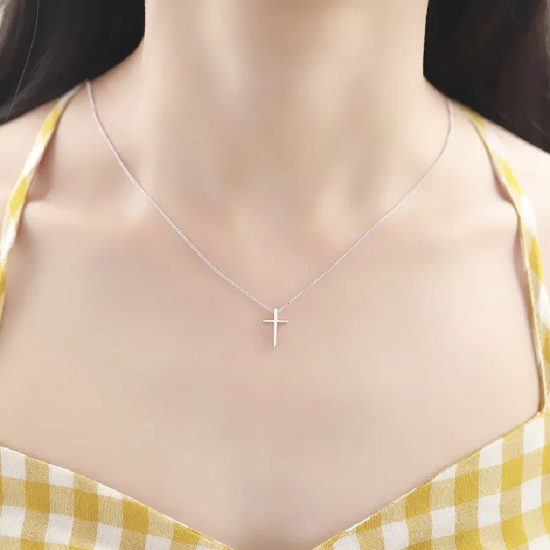 925 Sterling Silver Cross Pendant Necklace Dainty Minimalist Jewelry For Women'S Delicate Chain Fine Fashion Silver Jewelry