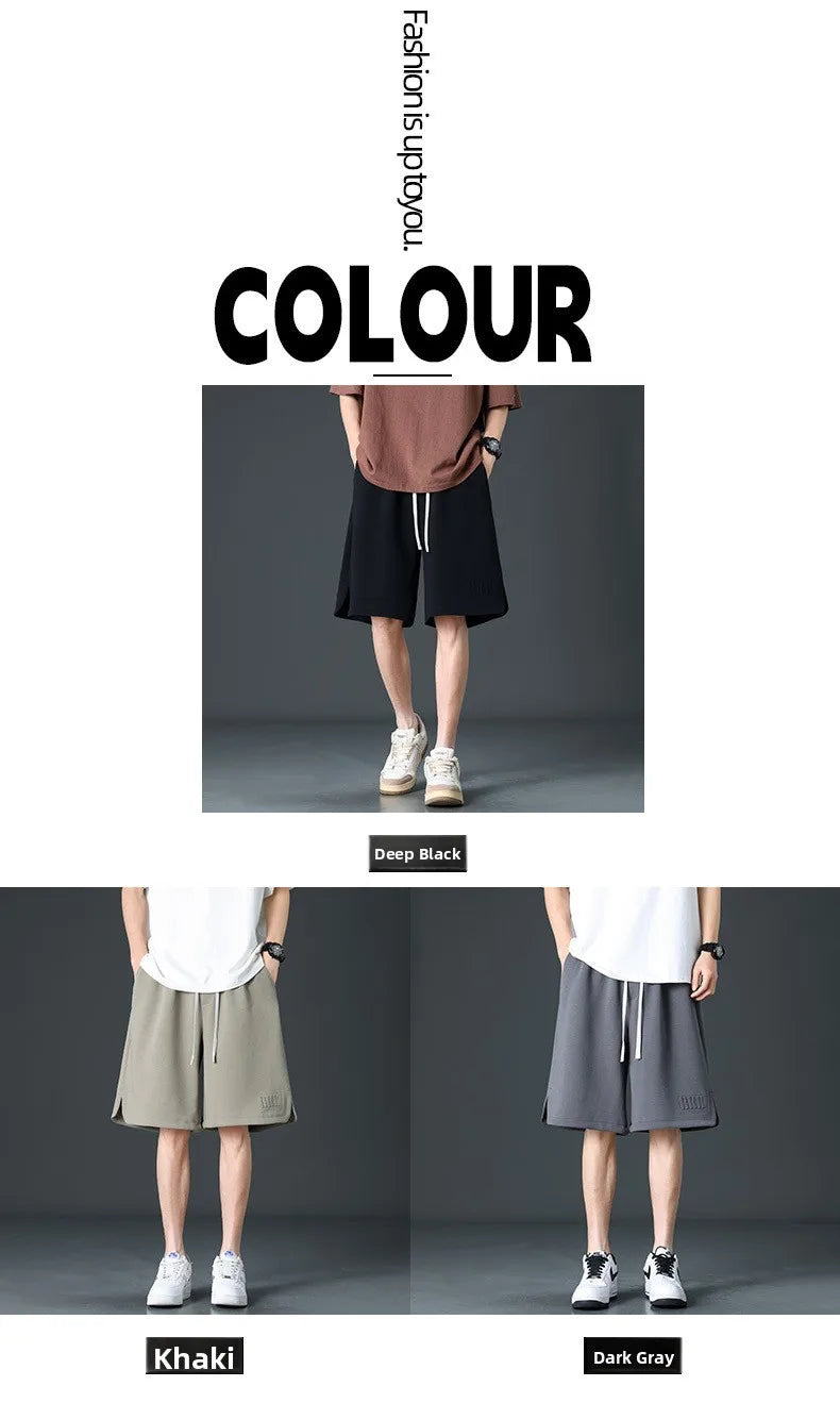 Loose Ice Silk Basketball Shorts Men's Summer Quick Dry Sport Mid-Pants American Breathable Casual Straight Loose Five-Quarter