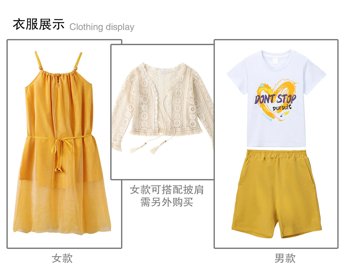 Vacation Family Matching Outfit Beach Mother‑Daughter Girls Yellow Maxi Dress Father‑Son Tops Shorts Sets Holiday Couple Clothes