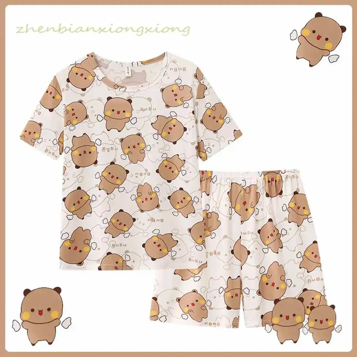 Panda Bubu and Dudu Cartoon Pajamas Set - Summer Short Sleeve Loose