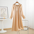 100% Mulberry Silk 16 momme Charmeuse Silk Purple Color Long Sleeve Sleep Dress Sleepwear Nightdress Nightgown QQ068
