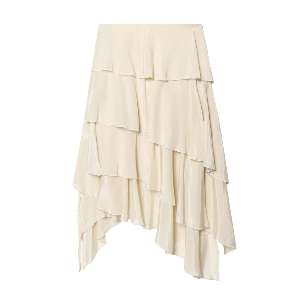 Women's Fashion Layered Decorative Flowing Skirt Cream White Ruffle Layered Skirt High Waist Flowy Long Skirt For Women 18X3