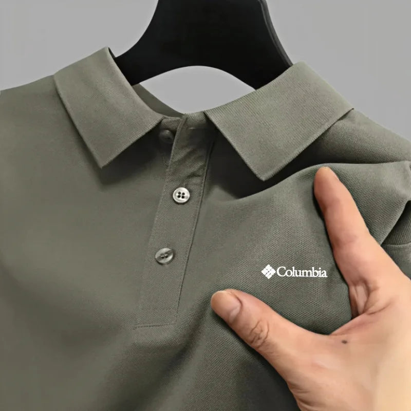Men's Embroidered Polo Shirt - Short Sleeve Casual Solid Color Top