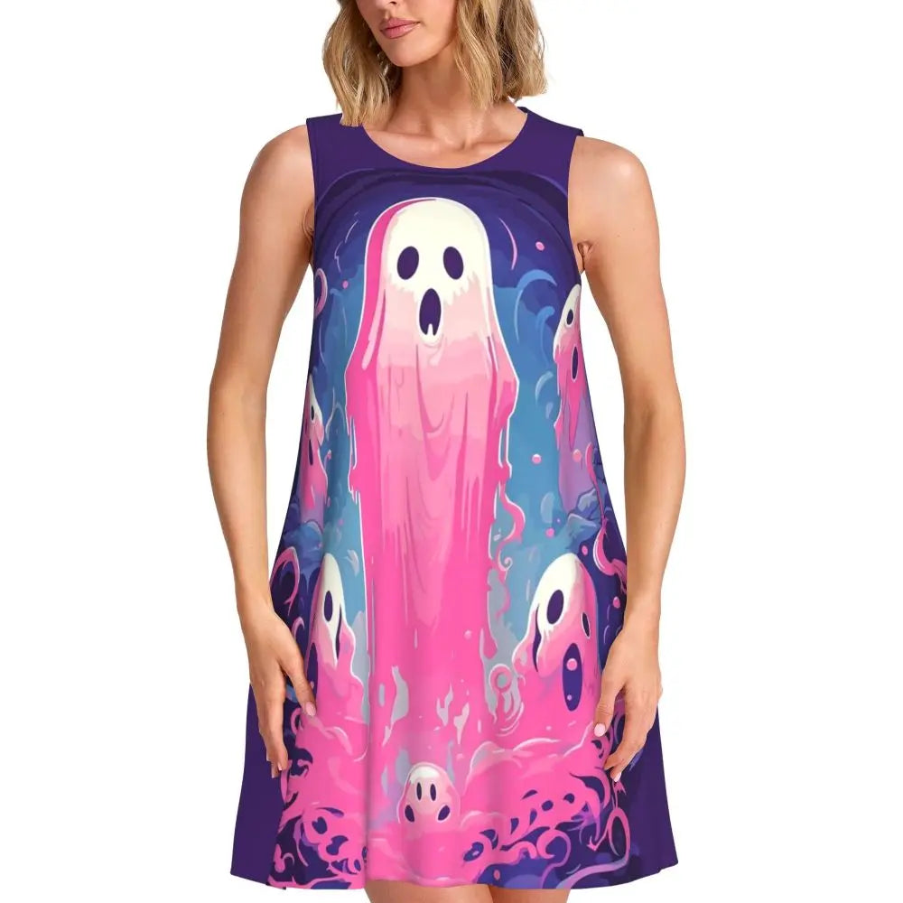 Shiny Graffiti Casual Dress Colorful Print Sleeveless Boho Dresses Women O Neck Street Fashion Dress Day Print Vestidos Present