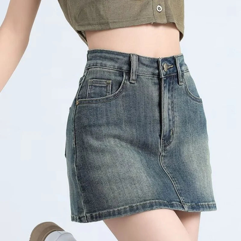 New Adult Thin Denim Skirt College Student High-waist Bodycon Shorts Women's Sexy Denim Skirt Girl's A-line Skirt Women's Shorts