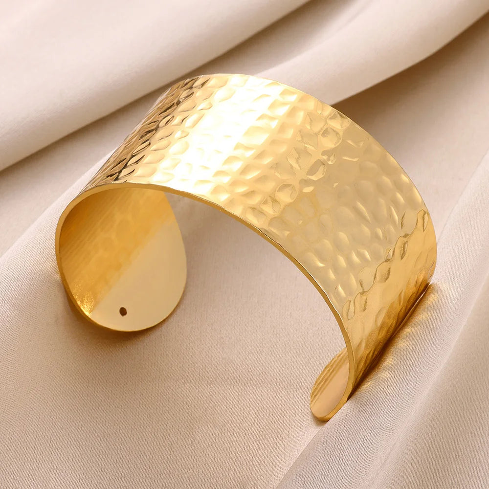 Stainless Steel Wide Bangles For Women'S Luxury Gold Color Chunky Flower Cuff Bangle Bracelet Femme Vintage Wedding Jewelry Gifts