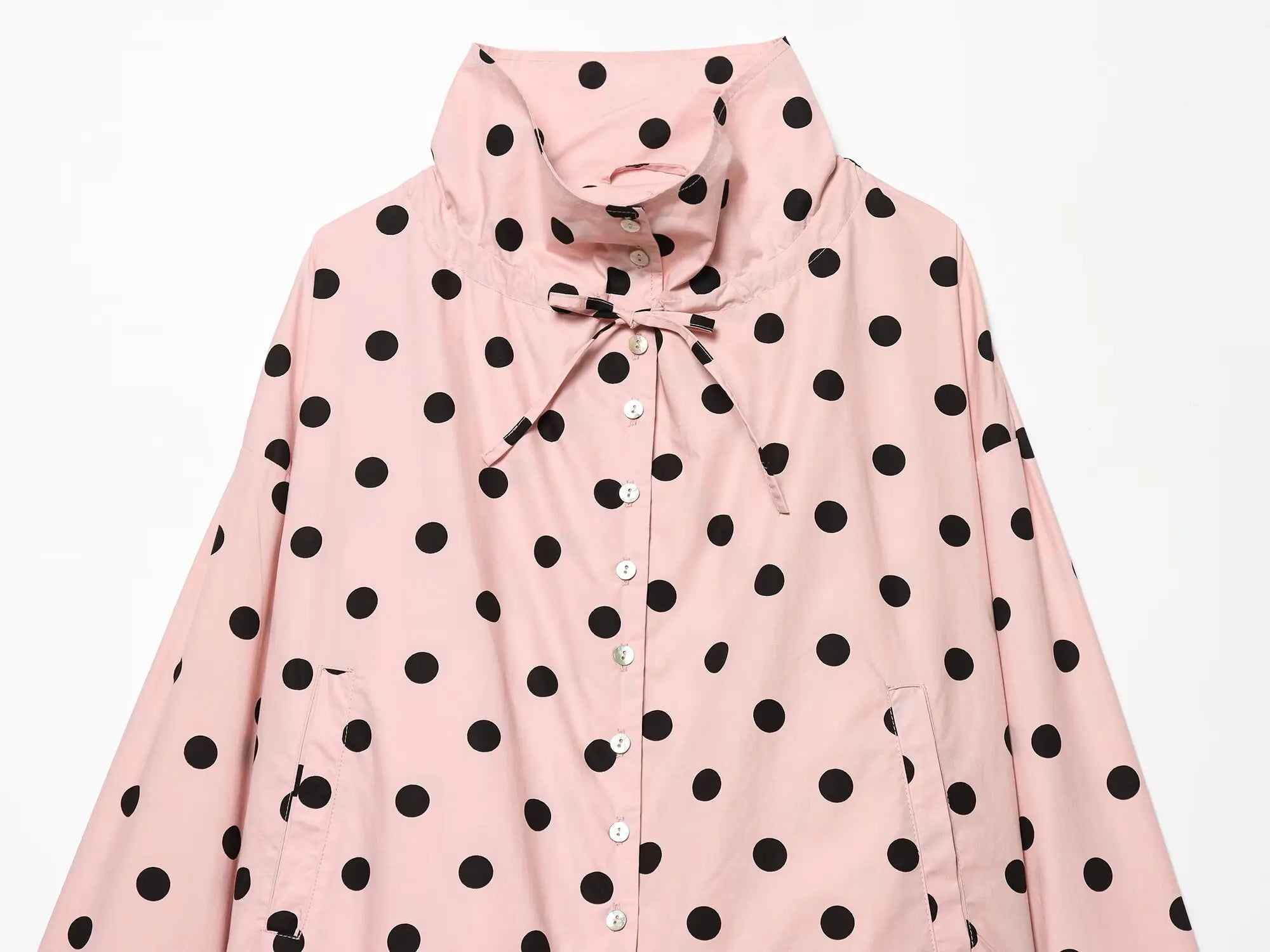 Woman Long Sleeve Pink Polka Dot Jacket Fashion Single Breasted High Collar Short Coat Women Spring Casual High Street Jacket