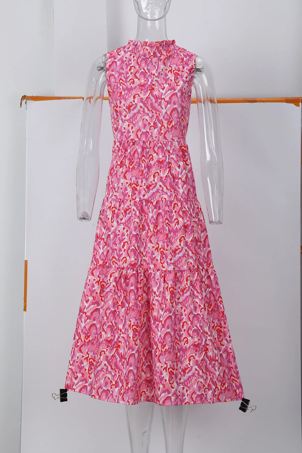New European and American Summer Cross-border Seaside Vacation Mid to Long Sleeveless V-neck Tassel Abstract Print Dress