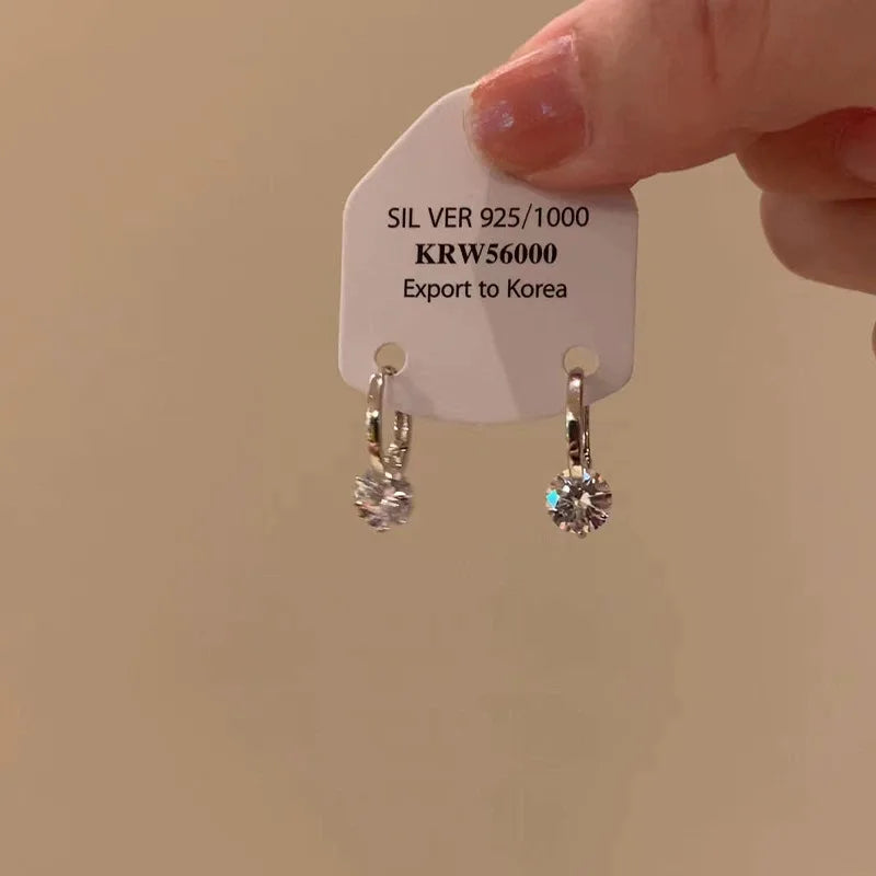 Korean Fashion Sparkling Zircon Ear Buckle Earrings For Women'S Classic Elegant Rhinestone Earrings Office Wedding Jewelry
