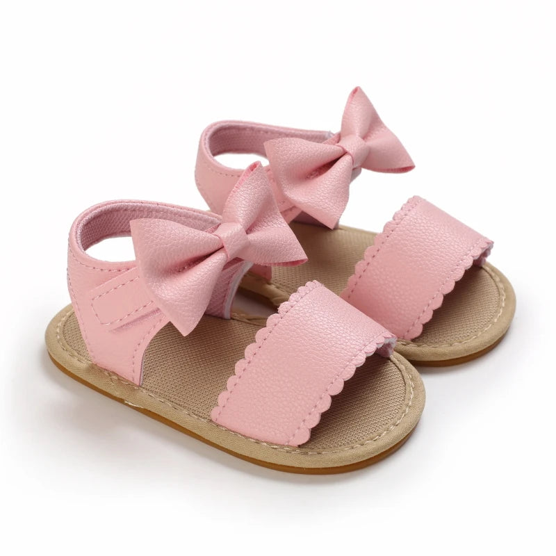 Baby Girl First Walker Sandals - Bow PU Leather Hook & Loop Shoes