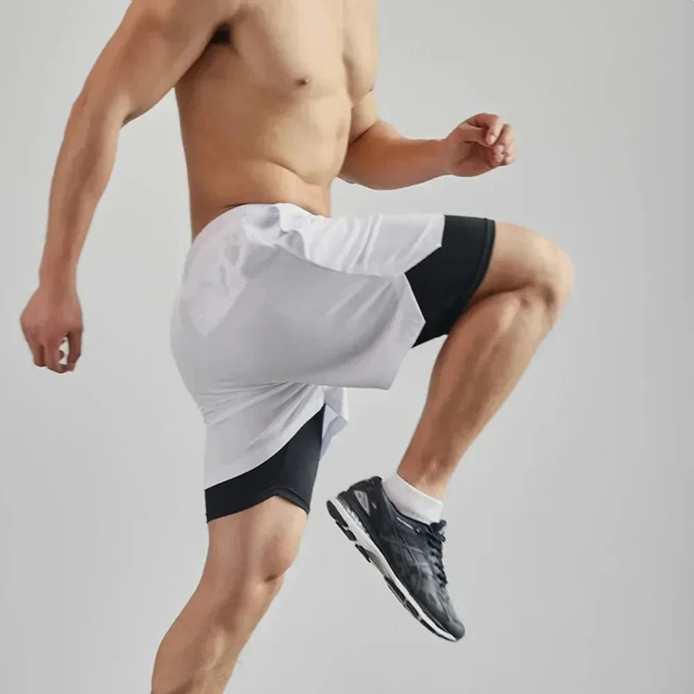 Men'S Two-In-One Sports Shorts Breathable Casual Quick-Drying Double-Layer Shorts Summer Running Sportswear Bottoms M-3Xl