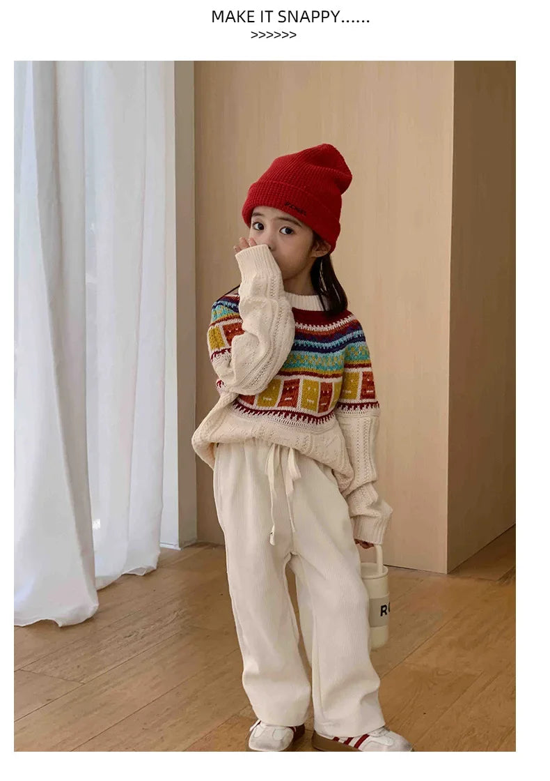 Women Sweater Print Family Daughter Matching Equal Mother Same Knit Top Pullover Baby Knitwear Clothes Knitted Jumper Holiday