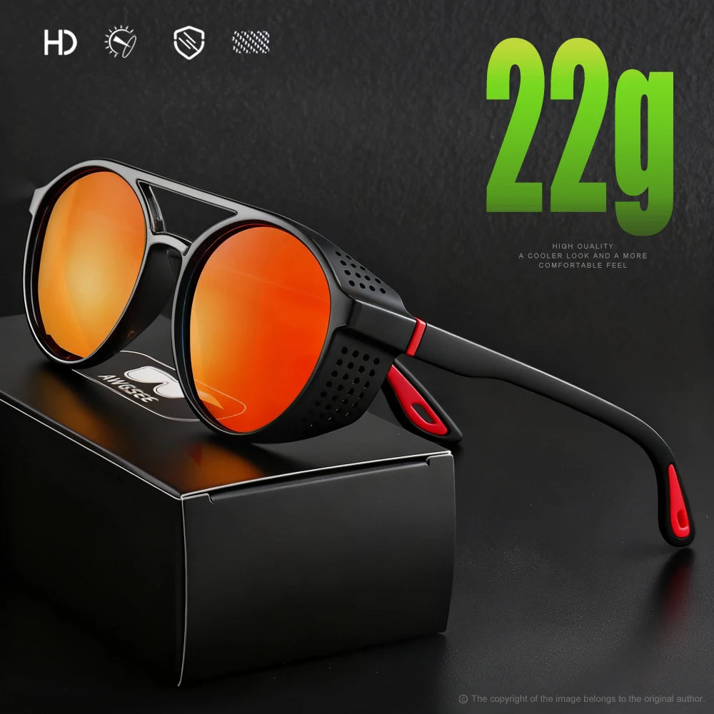 AWGSEE Steampunk Polarized Sunglasses - Vintage Round Sports Eyewear